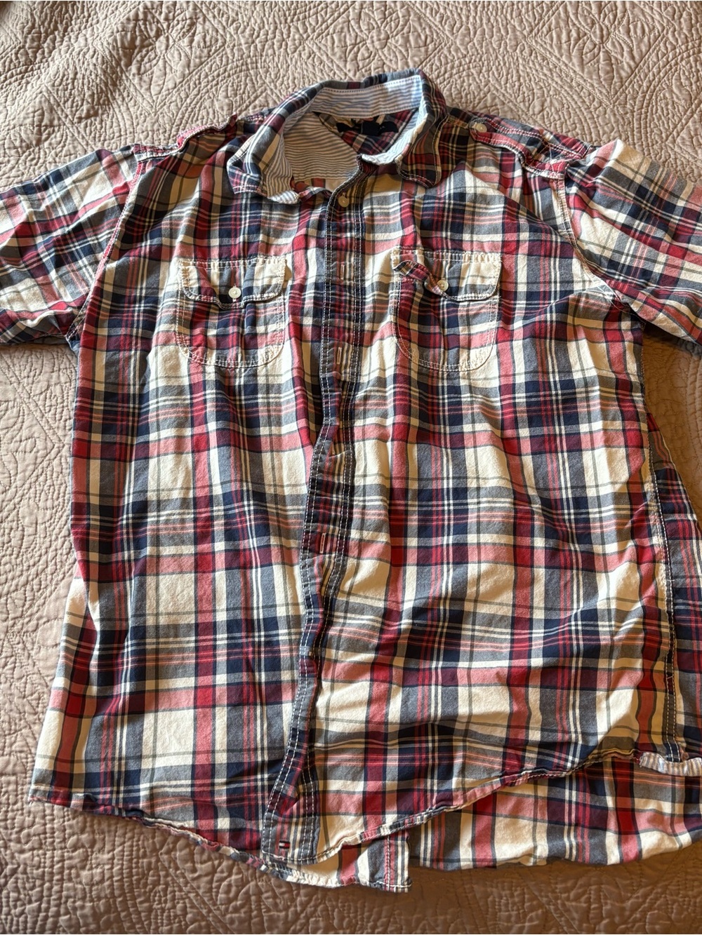 Tommy Hilfiger Red, Navy & Cream Plaid Button-Down Shirt